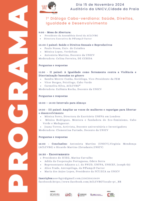 imagem-programa-dialogo-caboverdiano-15nov2024 1º Diálogo Caboverdiano: Saúde, Direitos, Igualdade e Desenvolvimento, Cidade da Praia, Cabo Verde